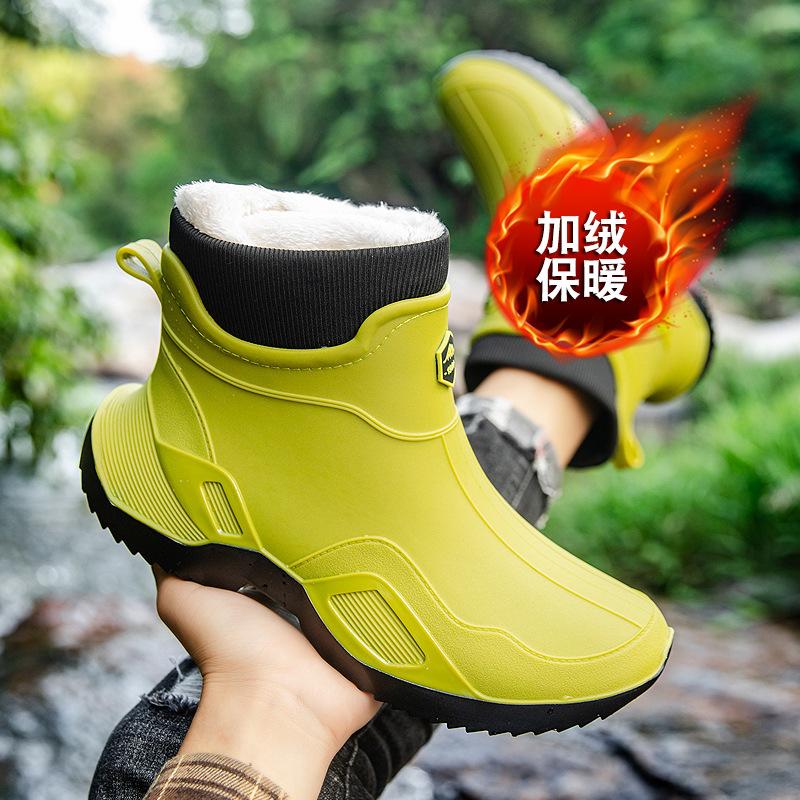 Neue Regenschuhe kurzer Schaft Herren Erwachsene wasserdichte Schuhe Damen Regenstiefel rutschfeste und abriebfeste Gummischuhe Fleece warm Mode Wasserschuhe