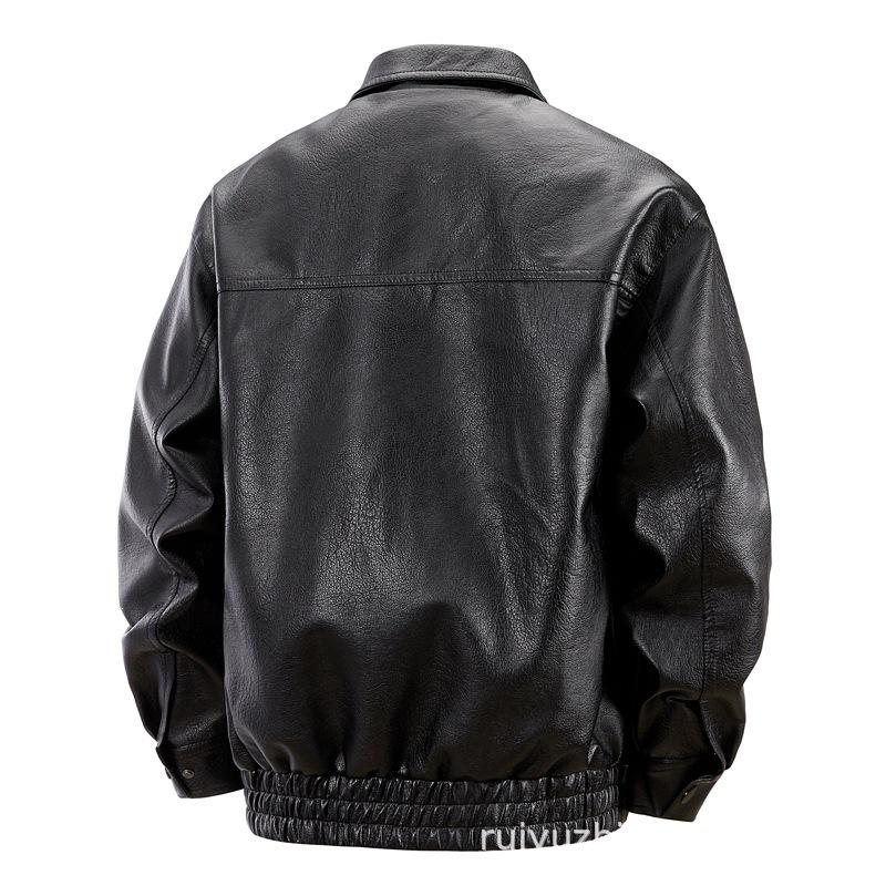 Men's leather jacket Spring and autumn Hong Kong style American retro lapel large size locomotive leather jacket Men's casual coat