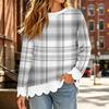 Women's Scalloped Wavy Hem Crewneck Sweatshirt Loose Fit Printed Long Sleeve Pullover Top