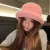 Polyester Warm Winter Bucket Hat Rabbit Fur Blend Rolled Brim Hat Fuzzy Fisherman Hat Cold Weather