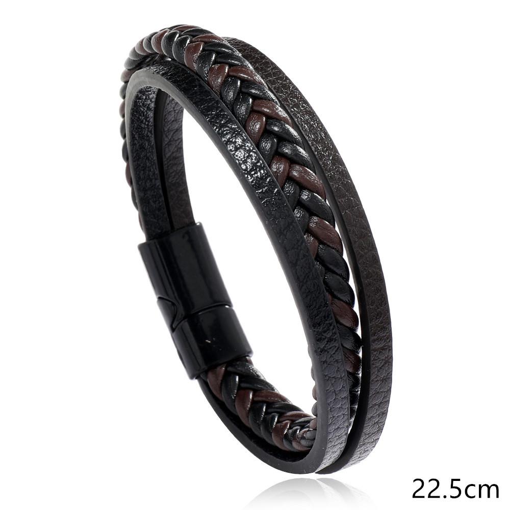 New Fashion Men Leather Bracelet 3 Layers Magentic Buckle Wrap Braslet Hiphop Rock Braided Charm Braclet Pulseria Homme Joias