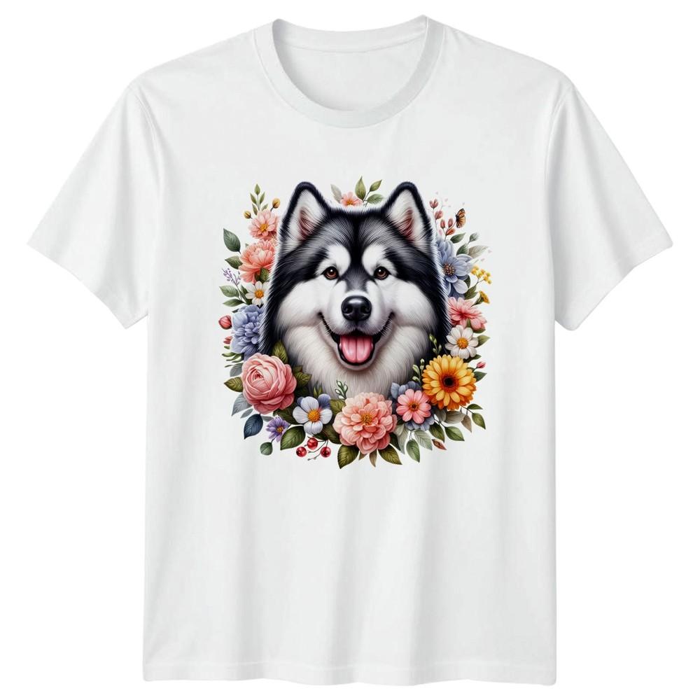 Watercolor Floral Alaskan Malamute Dog Unisexs TShirt Dog Lover Birthday Gift S