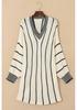 Autumn 2025 V-neck Knit Pullover: European-American Style, Hip-Length Striped Sweater for Women