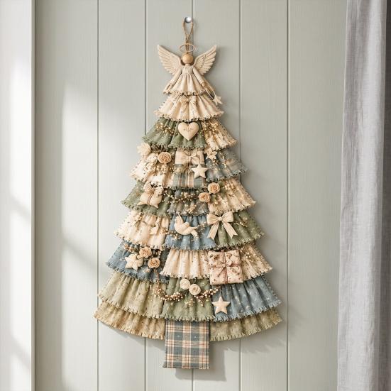 Decorative Mantel Accent for Holidays Christmas Handmade Door Hanging Kit, Patchwork Tree Decoration DIY Sewing Oversized Silhouette Ornament