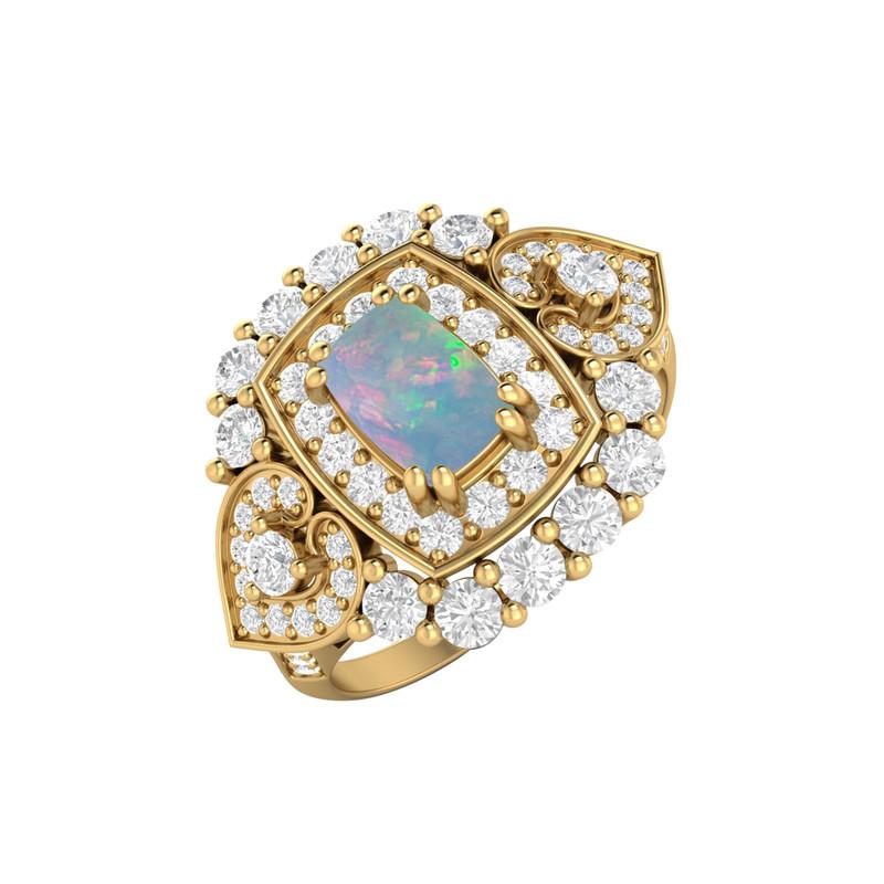 6X4MM Cushion Opal Gemstone 925 Sterling Silver Gold Plated Solitaire Halo Women Engagement Ring 10.5 жёлтый