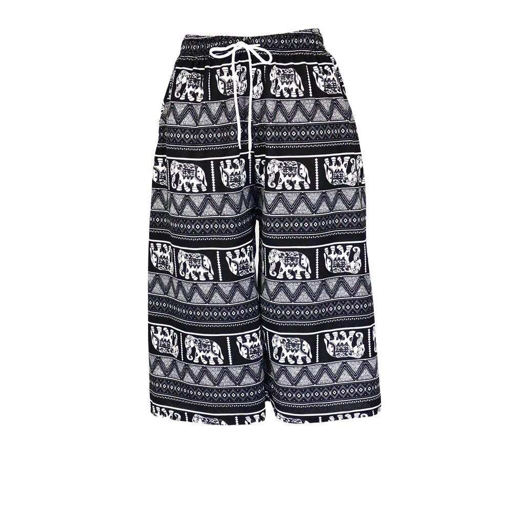 Elephant Capris Crop Pants Adjustable Elastic Waistband Rope Loose Legs Women Men Unisex Print Thailand Casual Streetwear Beach Bohemian Retro Vintage