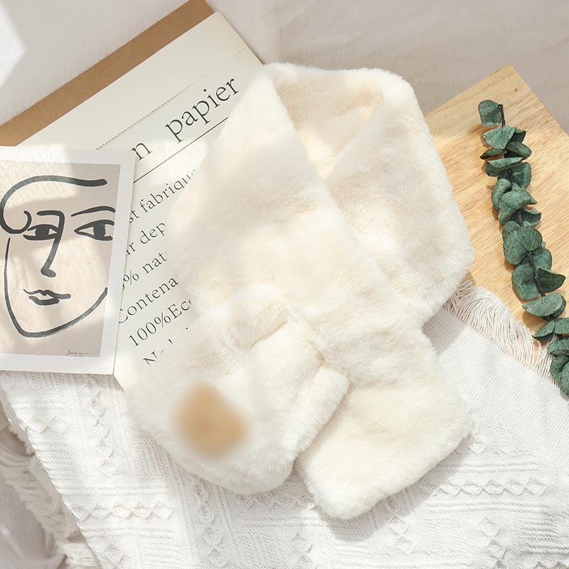 Imitation Rex Rabbit Hair Scarf Female Autumn and Winter Cute Bear Thickened Warm Student Solid Color Fluffy Scarf Neck Protection
