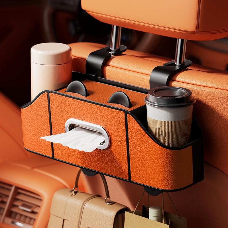 Multifunctional Car Back Seat Storage Organizer Scratch-Resistant Tissue Box With 2 Cup Holders Universal Stowing Space Tidying