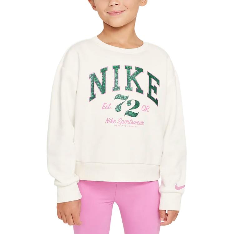 Nike Sweatshirt Swoosh Spirit Crew Neck Pullover Fleece Lined Drop Shoulder Sleeve Long Sleeved Sail White HQ8506-133