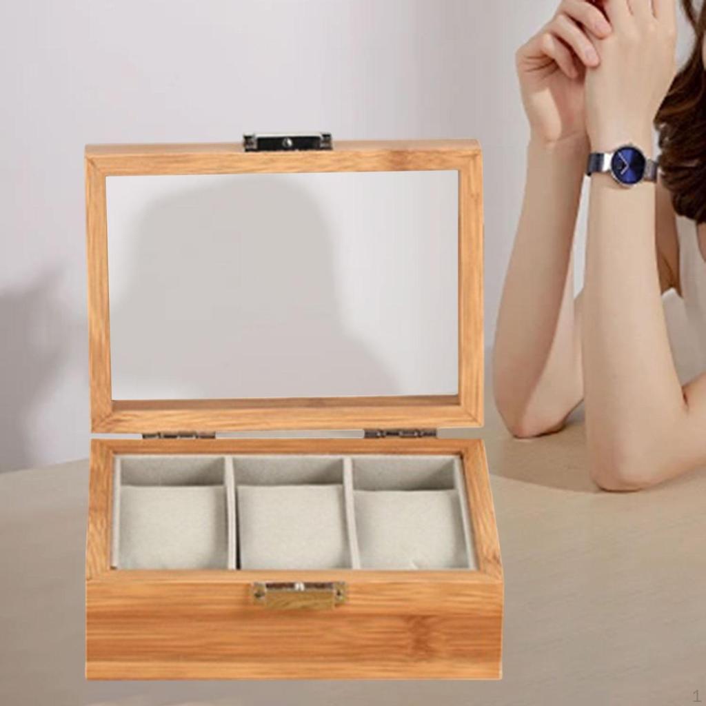 Watch Box Holder Wooden 3 Slots Jewelry Collection Travel Storage Case for