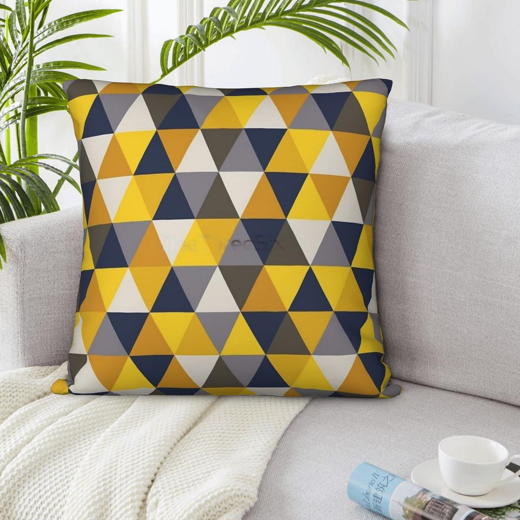 1pc Gray, blue, and mustard yellow geometric patterned throw pillowcases, machine washable, suitable for sofas, beds, and chairs
