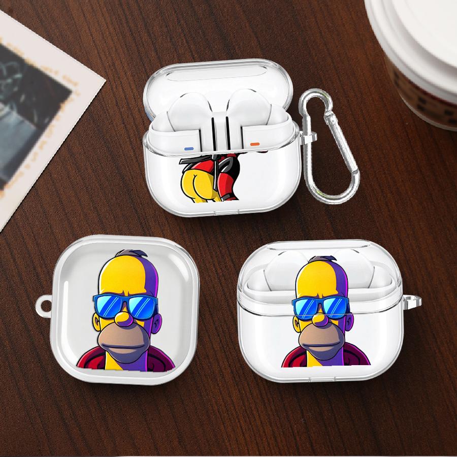 The S-simpsons Case For Samsung Galaxy Buds 3Pro 4 Pro Live 2Pro 4Pro 2 3 FE Clear Earphone Cases Cover With Hook