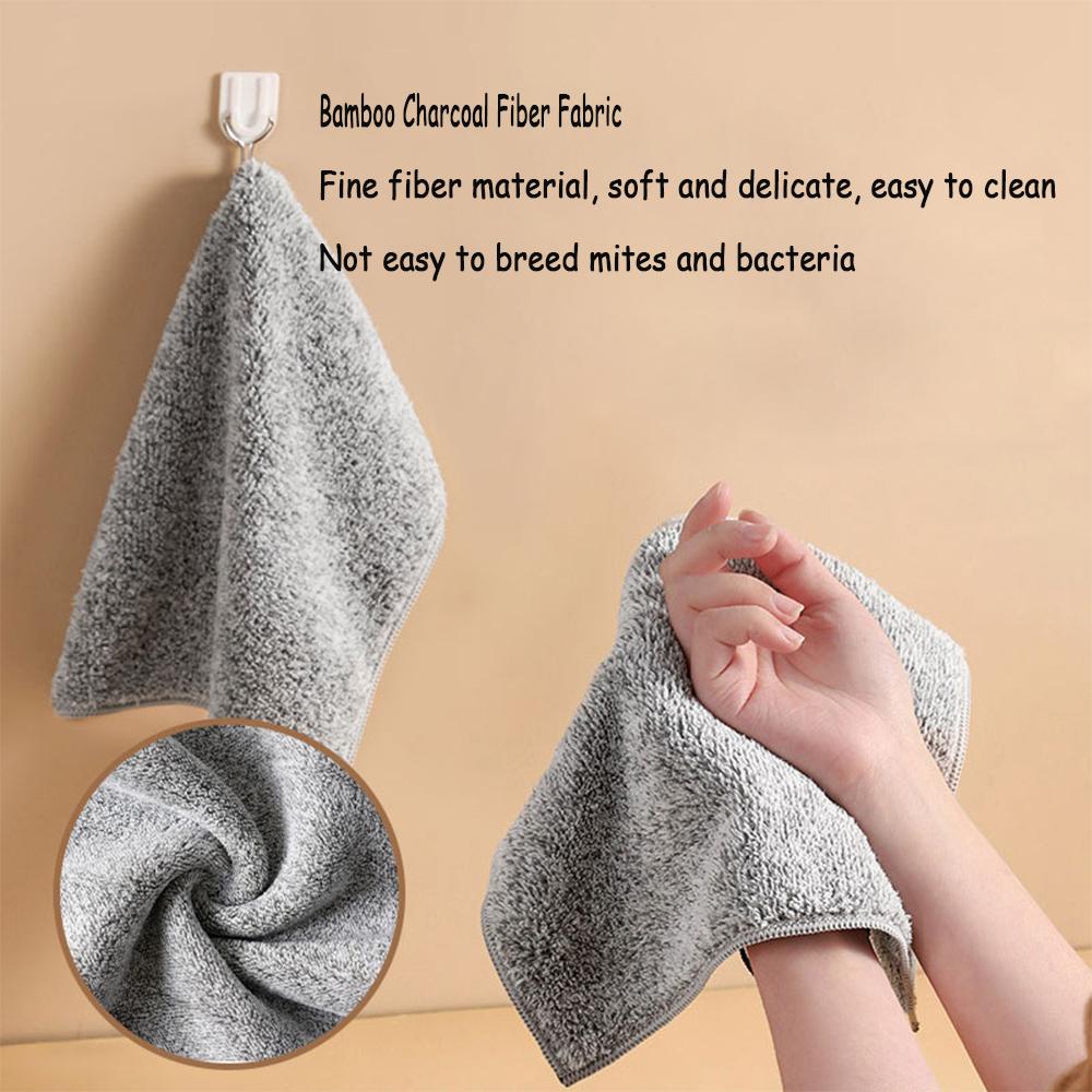 5-10pcs Bamboo Charcoal Fiber Cleaning Cloth Thickened Absorbent Non Stick Oil Cloths Shed-Free Kitchen Household Cleaning Cloth