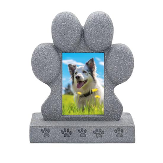 Imitation Stone Pet Tombstone with Paw Print Photo Frame Weather-Resistant Resin Memorial Stone for Dogs And Cats Engraved Base for Custom Pet