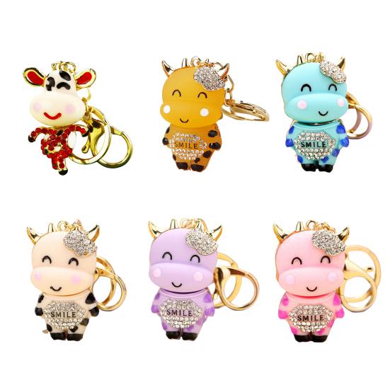 Keychain Sparkling Rhinestones Inlaid Cow Design Key Chain Decorative Good Wallets Cars Accessory Luck Keyring Bags