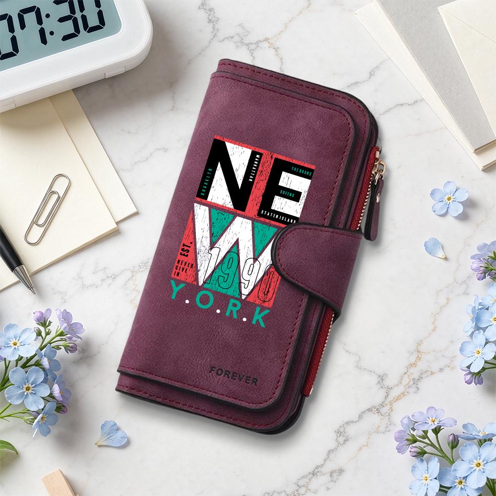 New York Printed Long Wallet Fashion Portable Casual Card Holder Durable Daily Use Purse for Women and Men