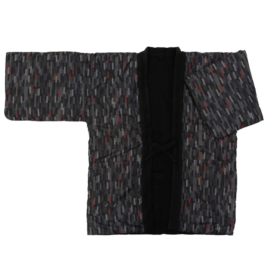 [KYOETSU] Men's Winter Fleece Hanten (5. Black One-Line Pattern, Size M)