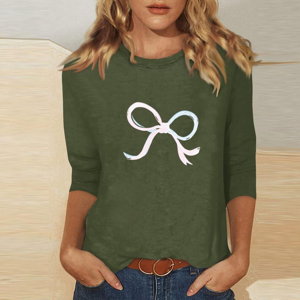 Women's O-neck 3/4 Sleeve Print Top