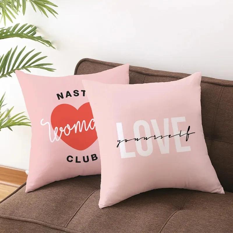 Love Heart Letters Floral Pillowcase Modern Nordic Fashion Pink Cushion Cover Sofa Seat Wedding Decorative Throw Pillows Cover