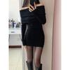 American Retro Sexy Spice Girls Off-shoulder Long-sleeved Dress Women's Spring New Slim-fitting and Thin Hip-wrapped Short Skirt