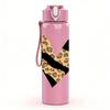 1PC Leopard Print Cutout Love Heart 750ml Color Plastic Sports Water Bottle Leakproof Flip Straw Lid Suitable for Sports Office Home Use