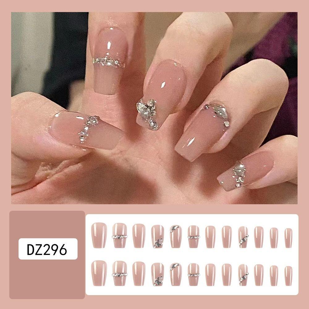 

Square Head French Fake Nails Middle Length T-shape Nail Tips Detachable Press on Nails Girl