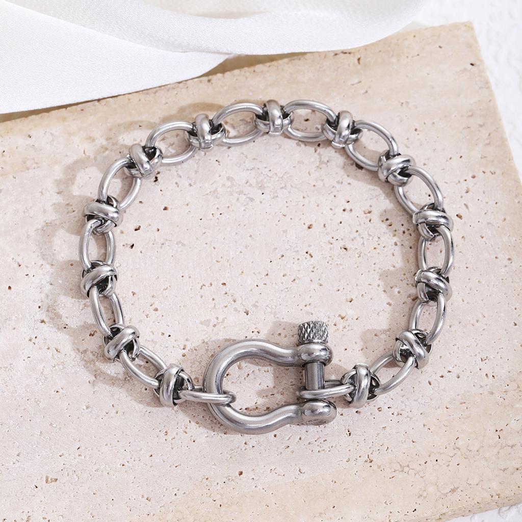 Bracciale Nodo a Ferro di Cavallo Per Uomo Donna Acciaio Inossidabile Minimalista Argento Catena Bracciale Fibbia Braccialetti Staccabili Gioielli Regalo