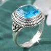 Exquisite Square Inlaid Sea Blue CZ Women's Ring Vintage CopperColor Hand Carving Daily Wear Party Jewelry Anniversary Gift
