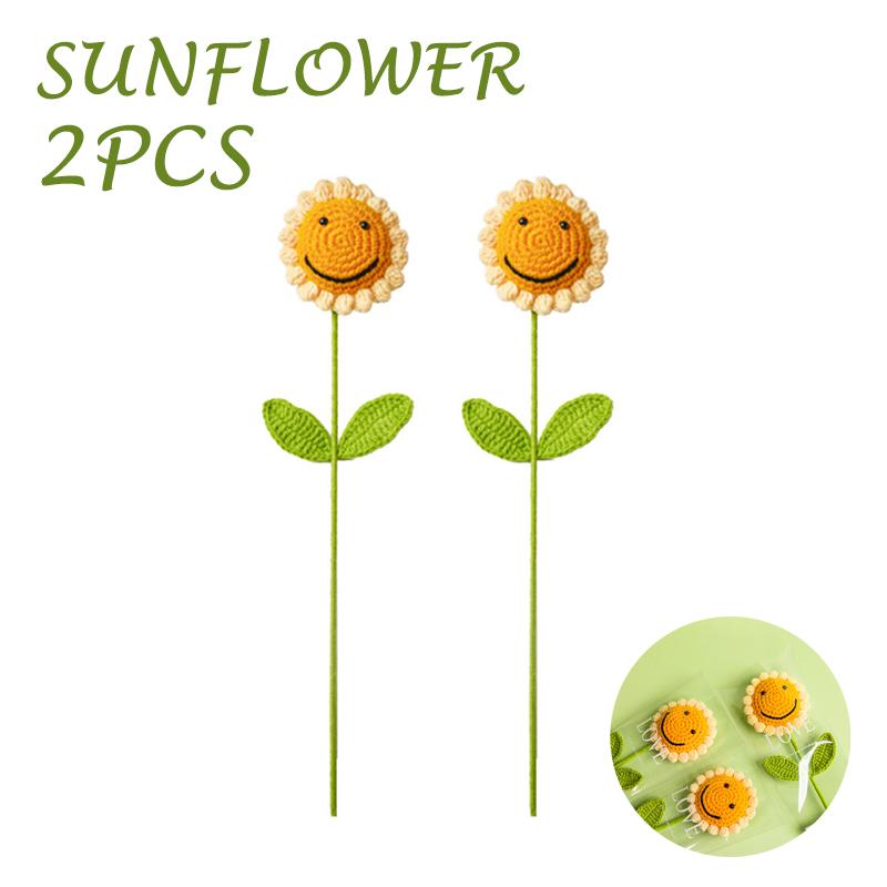 1-10Pcs Knitting Flower Sunflower Home Decoration Knitted Rose Bouquet Teacher's Day Mother's Day Birthday Gift Handmade Bouquet