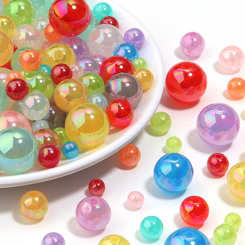 20-100pcs Jelly Color Acrylic Beads Plated Color Round Loose Spacer Beads For Jewelry Making DIY Bracelet Necklace Accessories