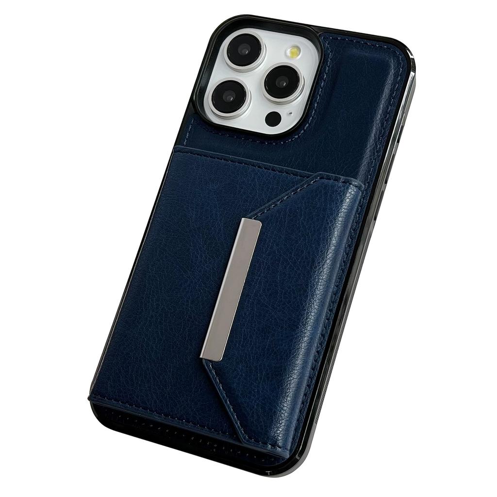 For iPhone 16 Pro Case Card Bag Kickstand TPU+PU Phone Cover