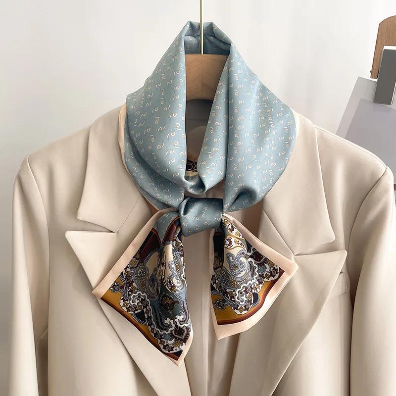 Fashion New Small Silk Scarf Women Tie Bag Headband Flower Printing Hairband Korean Style Neckerchief Ribbon Luxury Brand