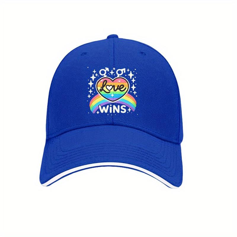 Rainbow Love Heart Pride Baseball Cap Polyester Casual Adjustable Low Profile Cap for Unisex