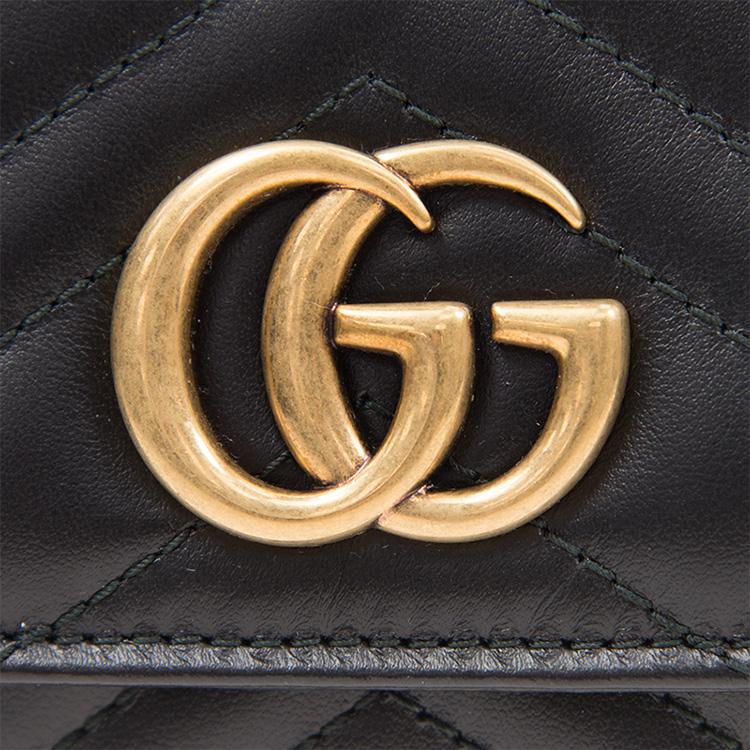 Gucci GG Marmont Lange Geldbörse Mit Goldenem Logo Gestepptes Leder Damen Geldbörse Schwarz 443436-DTD1T-1000