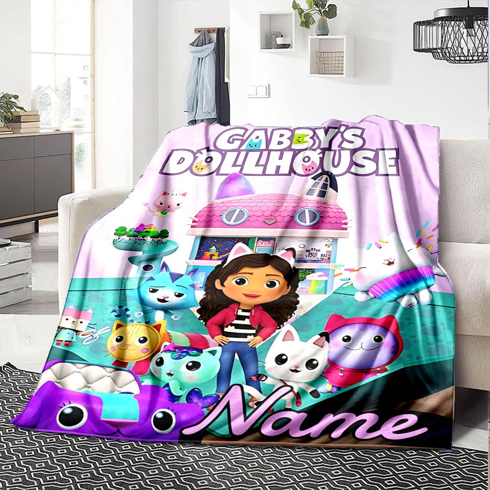 Custom Name Dollhouse Adventure Friends Flannel Blanket for Super Soft Cute Comfort Blanket for Travel Bedding Couch Sofa Blanket
