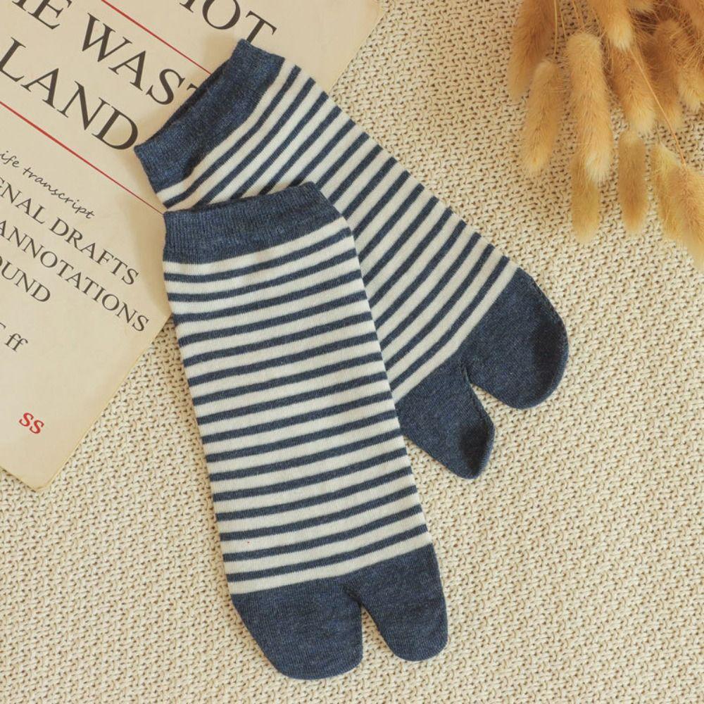 3Pairs Stripe Two Toe Tube Socks Sweat Absorption Toe Separator Socks Toe Short Calf Socks  Slippers