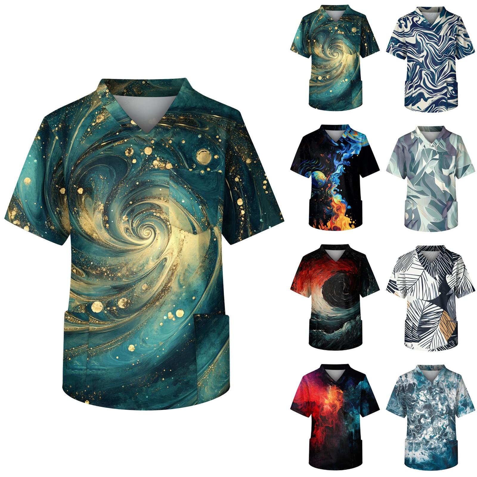 

Men s Casual Short-Sleeved V-Neck Printed Front Pocket Top XXXXXL синій