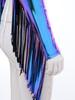 M-3XL Men Metallic Shiny Fringed Arm Sleeves Long Sleeve with Tassels Structured Epaulet Adjustable Chest Harness Club Party Crop Top