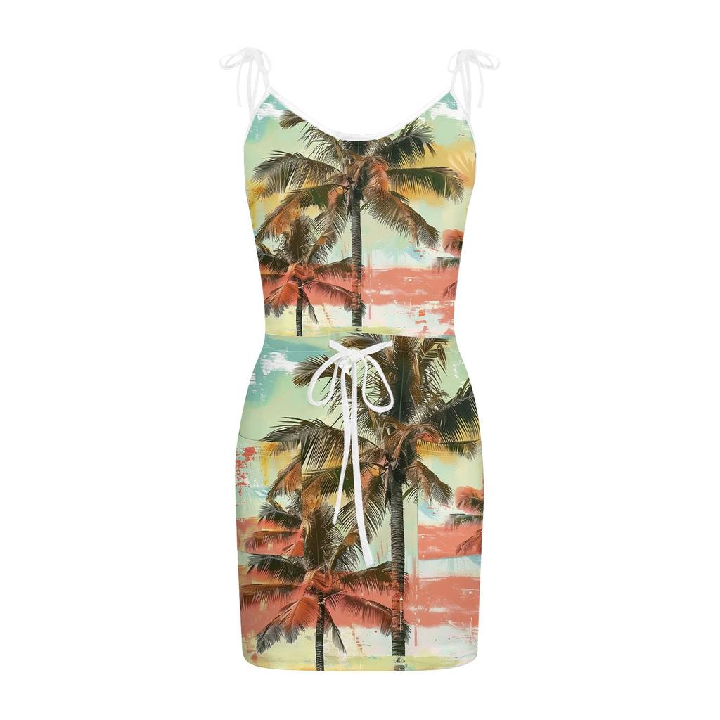 Women's Fashion Casual Summer Printed Loose Sleeveless Strappy Front Pockets V Neck Dress