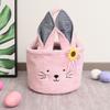Easter Basket Plush Bunny Candy Bag - Soft Fabric Storage Bin for Kids Cartoon Easter Decor Pastel Gift Holder