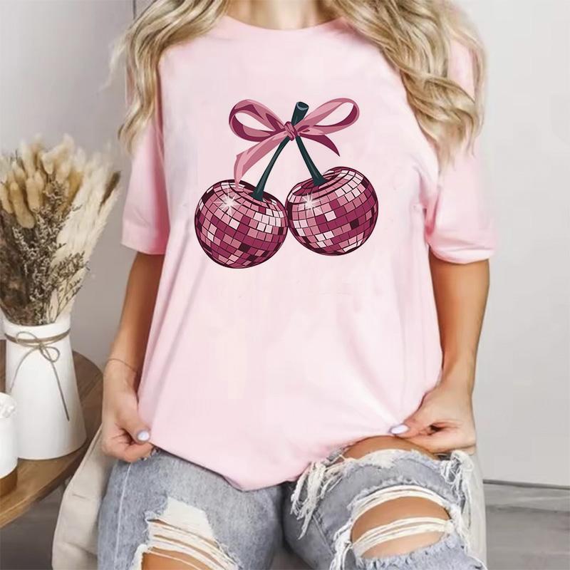 Pink Color Cherry Summer Fashion Tshirts Unisex Unisexga Top Female Anime Y2k Clothing Fashion Graphic Tshirt Unisex Tops