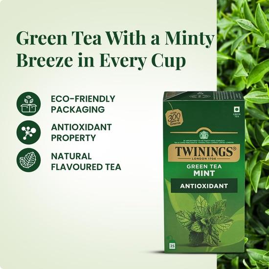 Twinings Herbata Zielona z Miętą, 25 Torebek, Herbata Zielona, Orzeźwiający Miętowy Smak, 50 Gramów