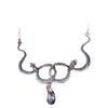 Double Snake Crystal Necklace - Silver Gothic Jewelry, Coiled Design