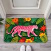 Tropical Pink Leopard Jungle Door Mat, Kitchen Absorbent Carpet, Entrance Non Slip Floor Mat, Home Decoration