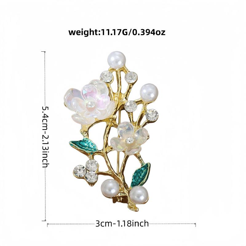 Elegant Flower Pearl Brooch Gold Tone Shell Petal Lapel Pin For Women Suit Coat Dress Jewelry Gift