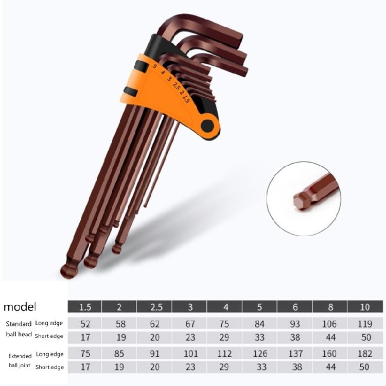 9Pieces L Type Double-End Screwdriver Hex Wrench Set Allen Key Hexagon Flat Ball