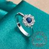 925 Sterling Silver Round Bule AAA Zircon Ring For Women Man Fashion Wedding Engagement Party Charm Jewelry