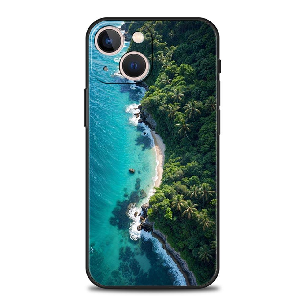 Summer Beach Scene At Sunset On Sea Palm Tree Phone Case For iPhone 16 13 15 14 12 11 Pro MAX XR X SE XS 7 8 Plus Soft TPU Cover