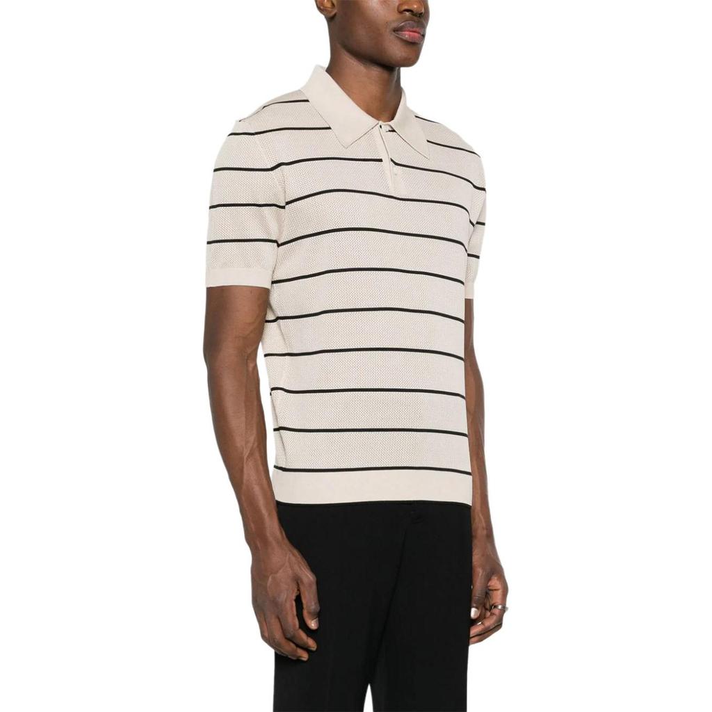 PRADA Short-Sleeved Striped Open-Knit Polo Shirt UMB731-14B9-F0304-S-OOO