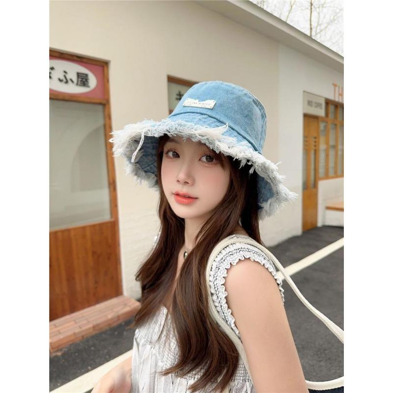 Hat, Women's Fringed Denim Hat, Fisherman Hat, Big Brim Basin Hat